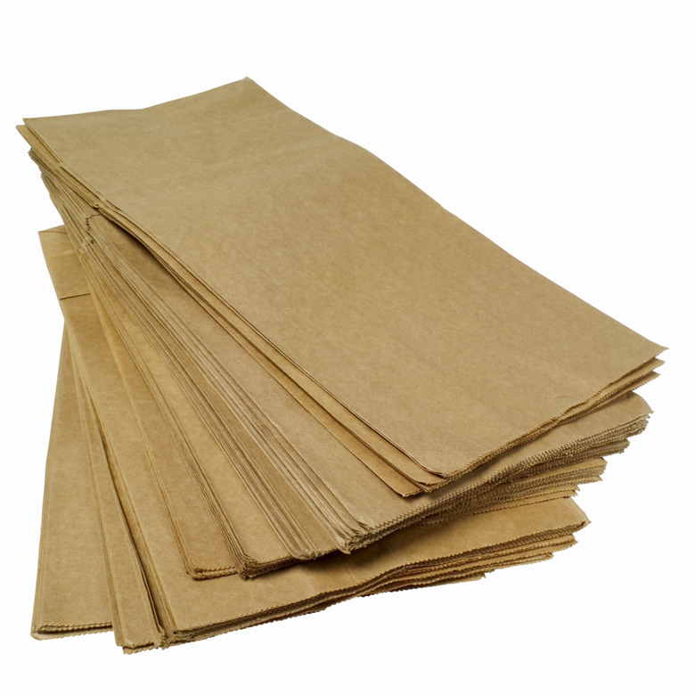 Close up of a stack of brown paper bags