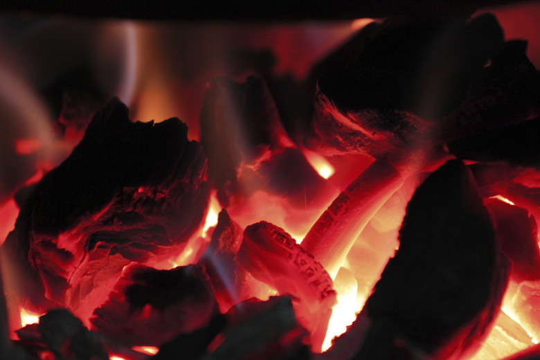 burning charcoal in the stove.