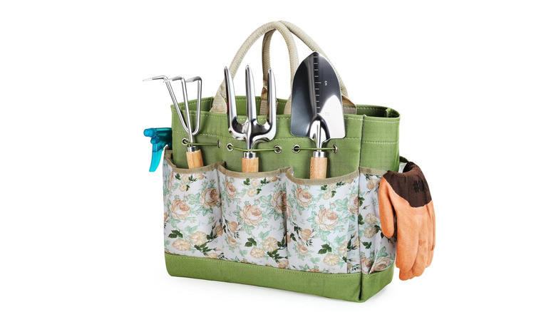 A grenebo Garden Bag and tools, including gloves.