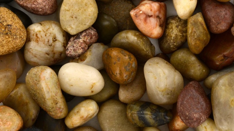 Close up of decorative river rocks.