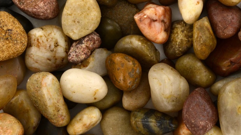 Close up of decorative river rocks.