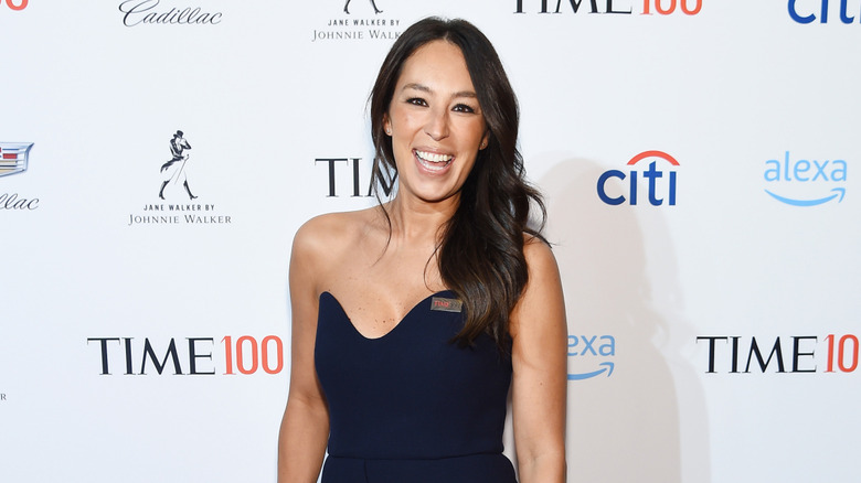 Joanna Gaines smiles on the red carpet of the Time 100 gala in 2019.