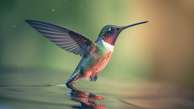 A hummingbird drags across the water