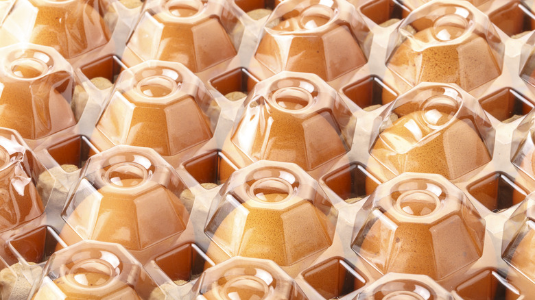 Brown eggs in a clear plastic carton