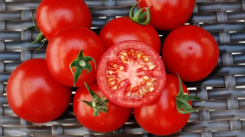 Close-up view of 'Badabing!' tomatoes.