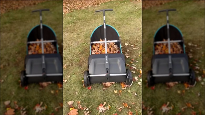 A leaf collector is full of leaves.